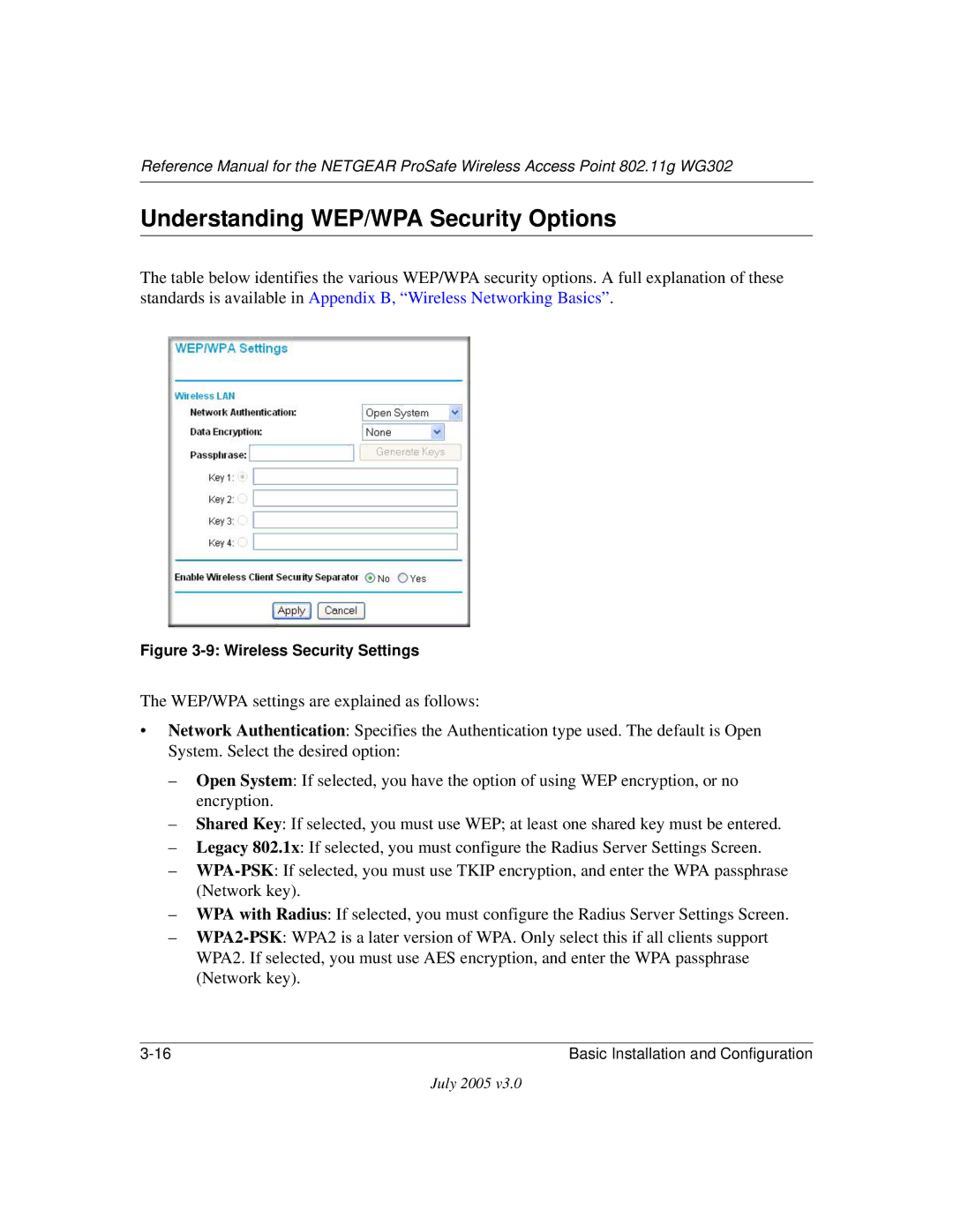 NETGEAR WG302 manual Understanding WEP/WPA Security Options, Wireless Security Settings 