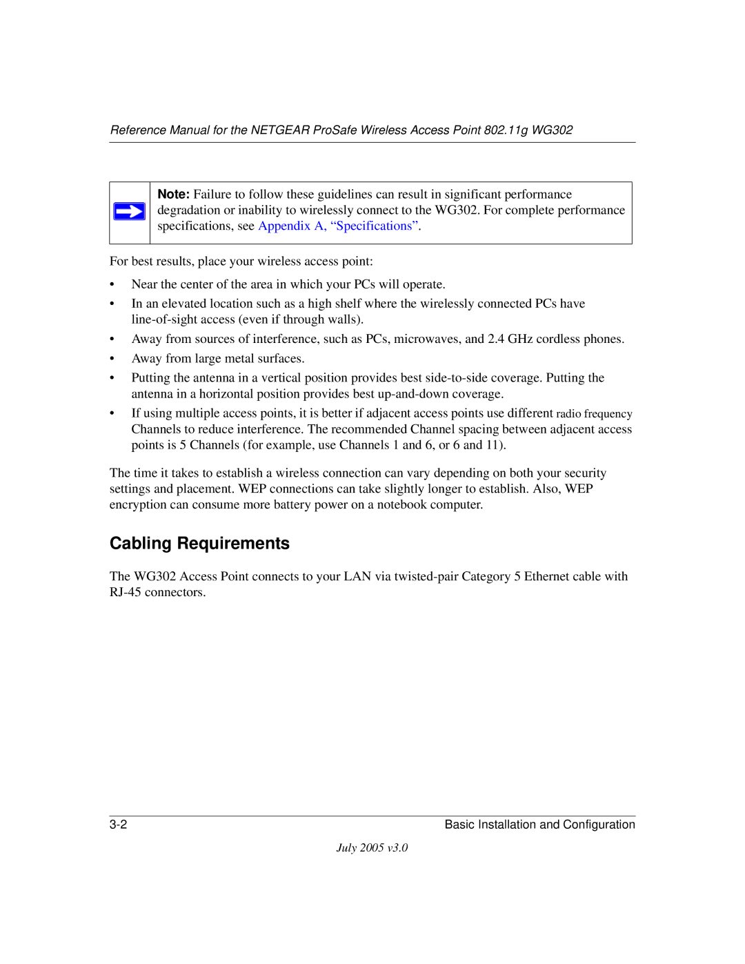 NETGEAR WG302 manual Cabling Requirements 