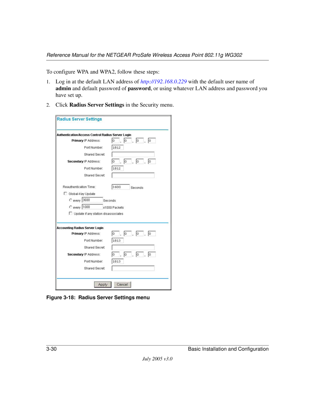 NETGEAR WG302 manual Radius Server Settings menu 