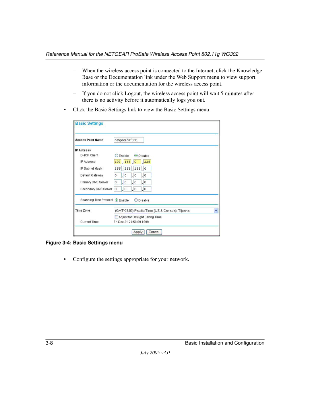 NETGEAR WG302 manual Configure the settings appropriate for your network 