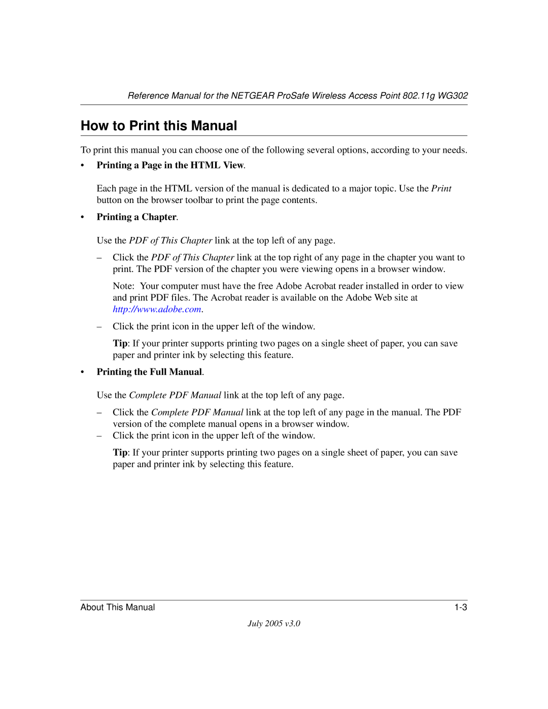 NETGEAR WG302NA manual How to Print this Manual, Printing a Page in the Html View 