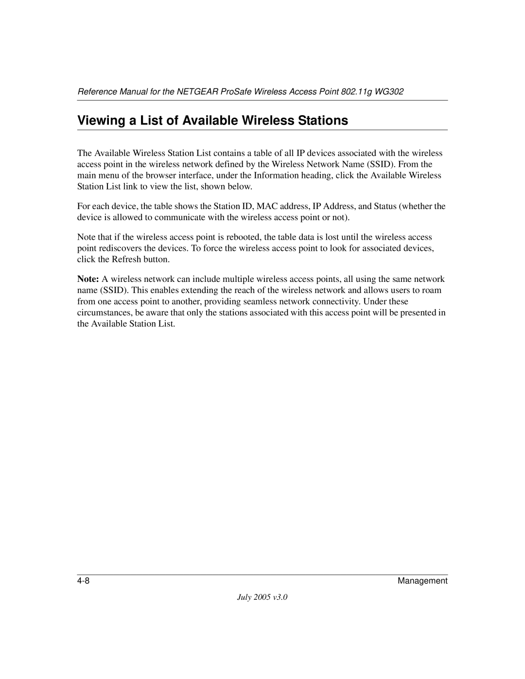 NETGEAR WG302NA manual Viewing a List of Available Wireless Stations 