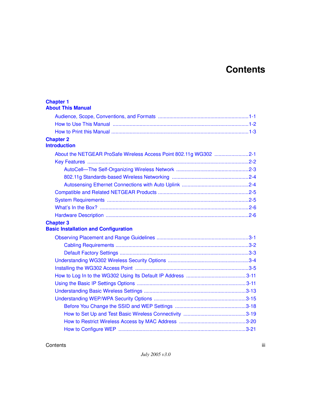 NETGEAR WG302NA manual Contents 