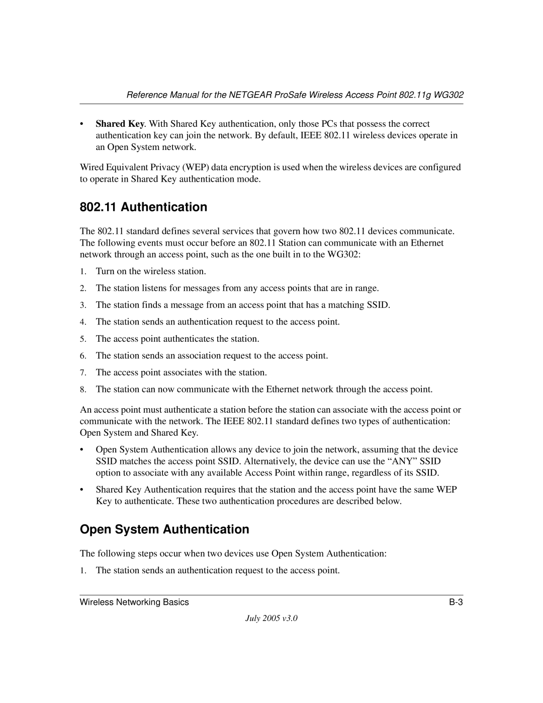 NETGEAR WG302NA manual Open System Authentication 