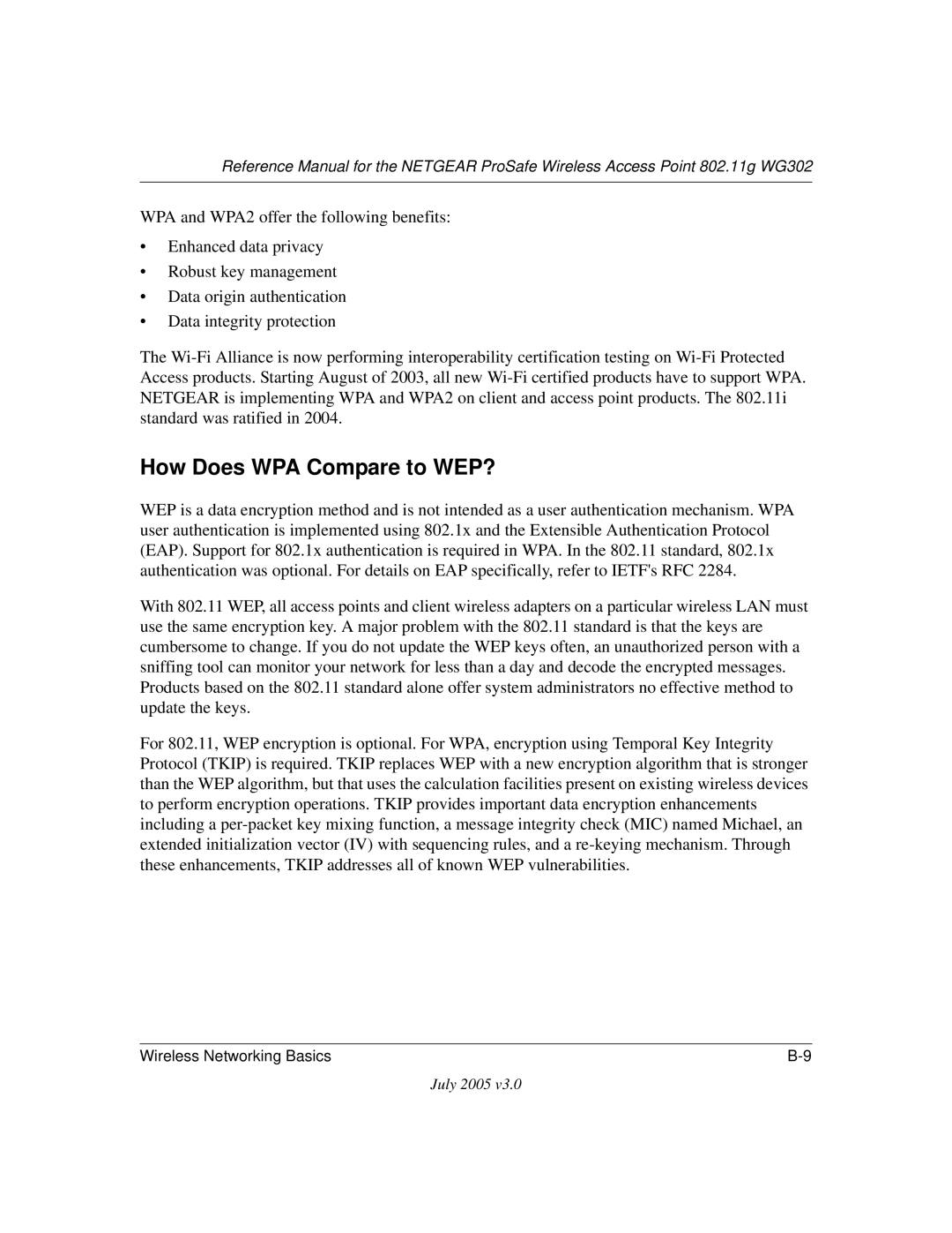 NETGEAR WG302NA manual How Does WPA Compare to WEP? 