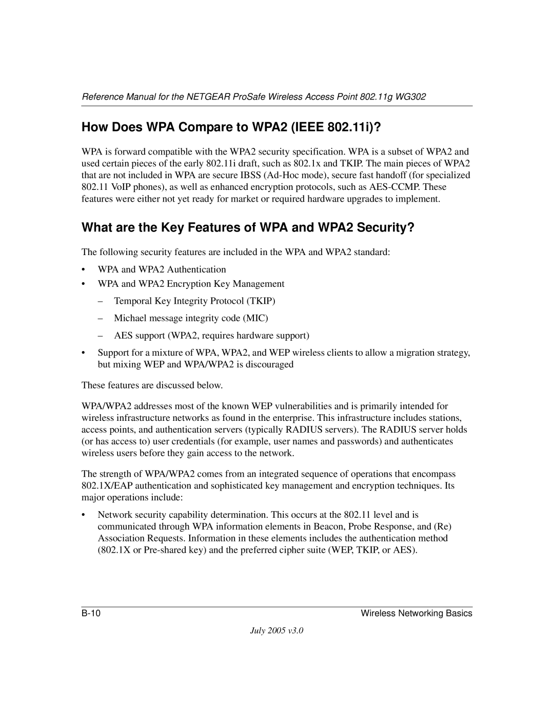 NETGEAR WG302NA manual How Does WPA Compare to WPA2 Ieee 802.11i?, What are the Key Features of WPA and WPA2 Security? 