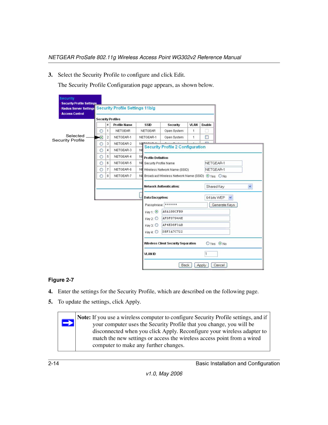 NETGEAR WG302v2 manual Selected Security Profile 