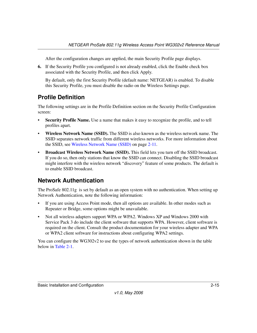 NETGEAR WG302v2 manual Profile Definition, Network Authentication 