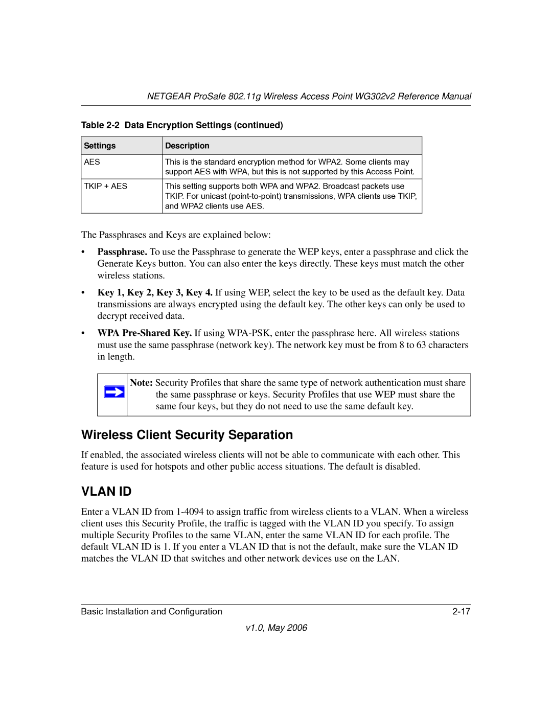 NETGEAR WG302v2 manual Wireless Client Security Separation, Aes 