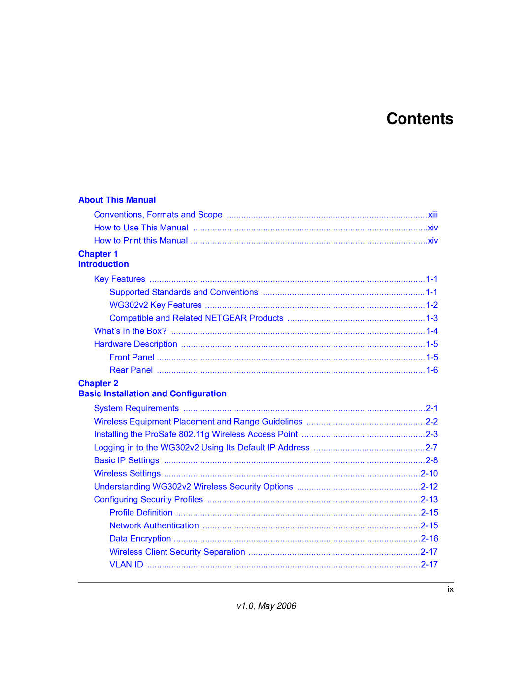 NETGEAR WG302v2 manual Contents 