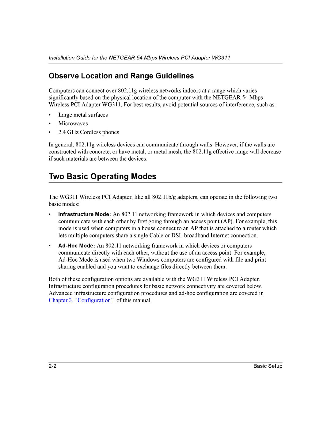 NETGEAR WG311 manual Two Basic Operating Modes, Observe Location and Range Guidelines 