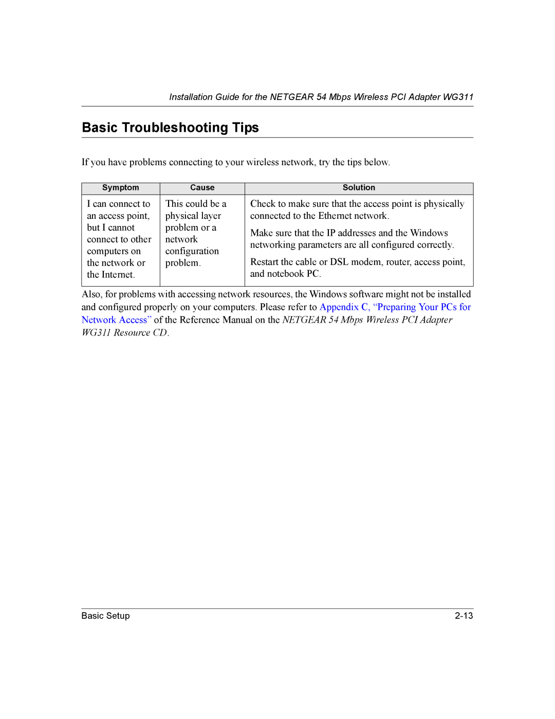 NETGEAR WG311 manual Basic Troubleshooting Tips 