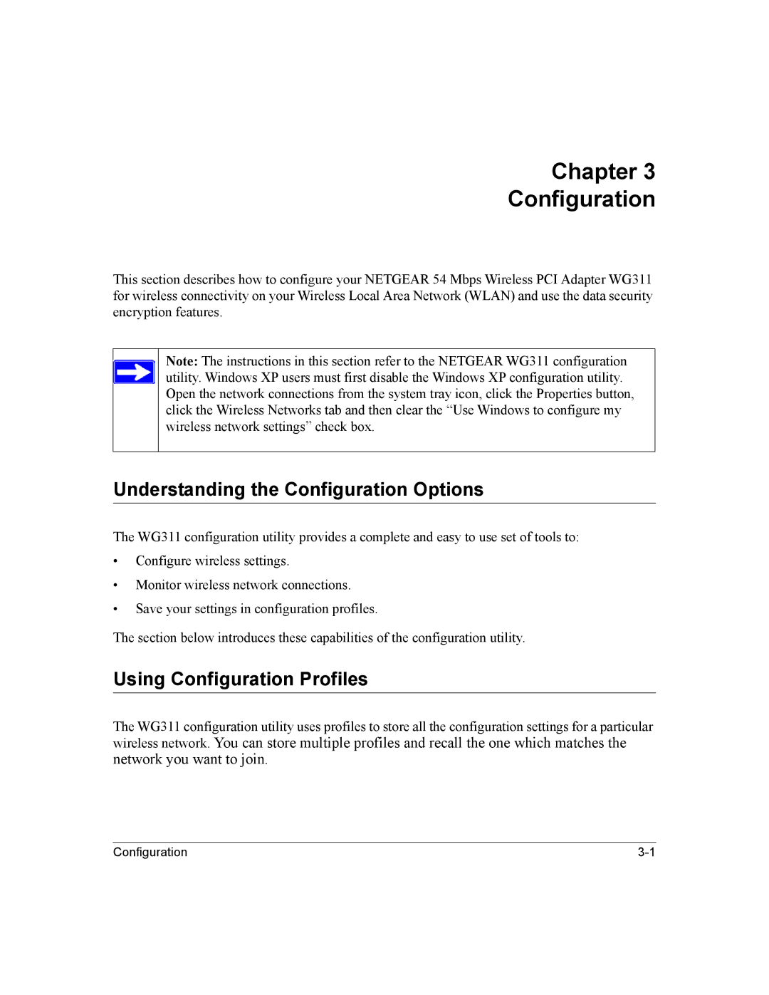 NETGEAR WG311 manual Understanding the Configuration Options, Using Configuration Profiles 