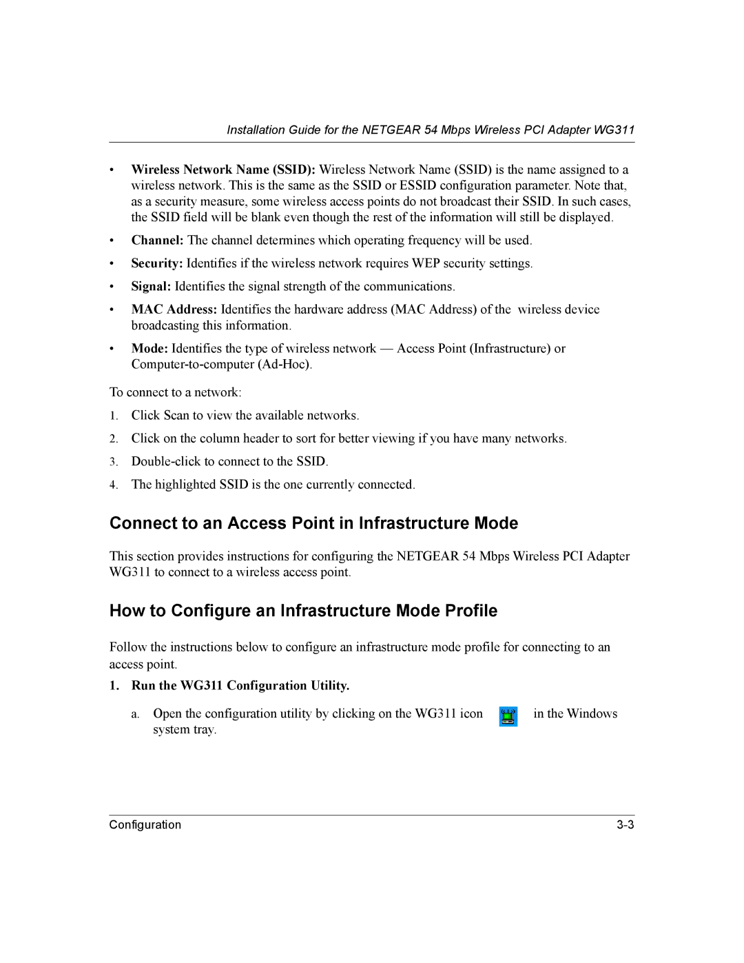 NETGEAR WG311 manual Connect to an Access Point in Infrastructure Mode, How to Configure an Infrastructure Mode Profile 