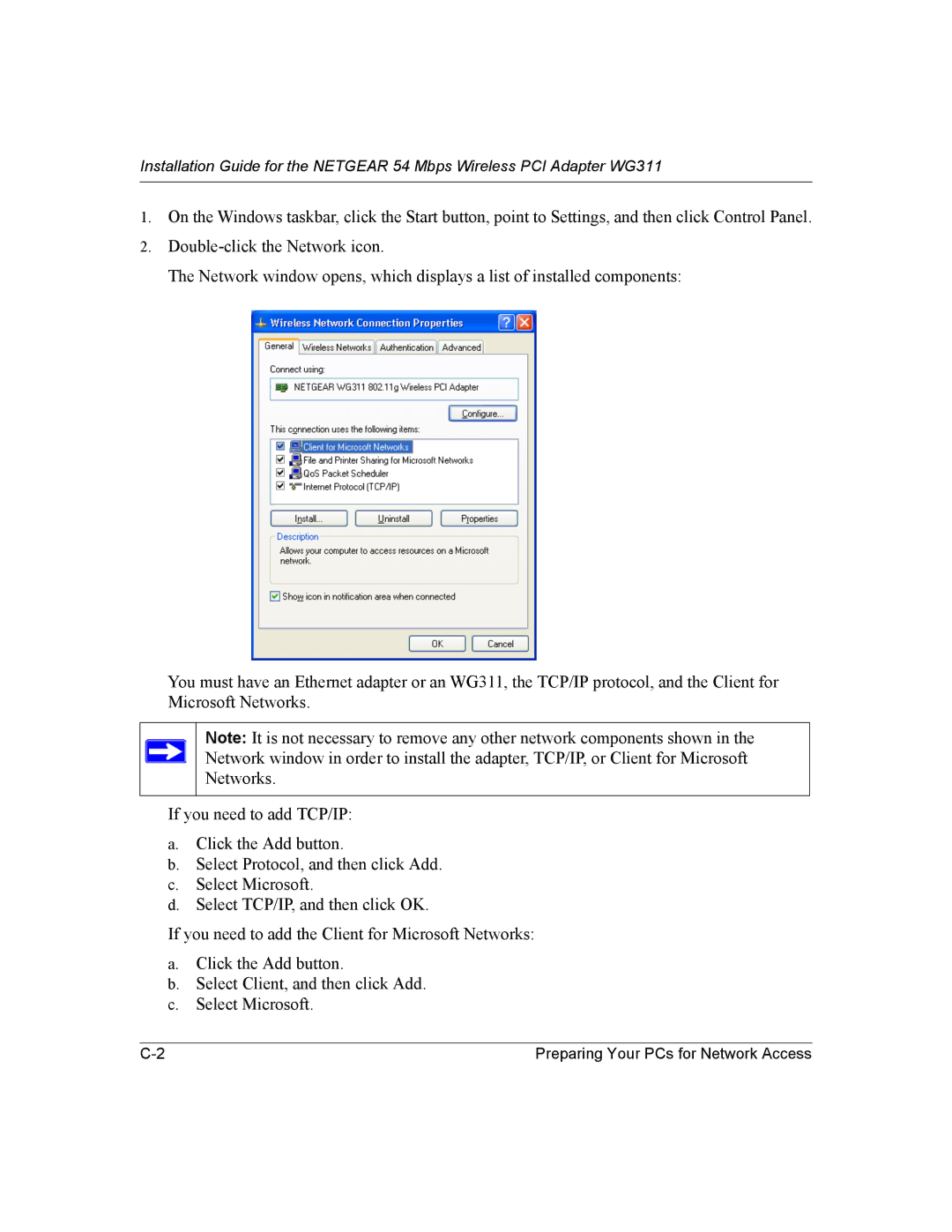 NETGEAR WG311 manual Preparing Your PCs for Network Access 