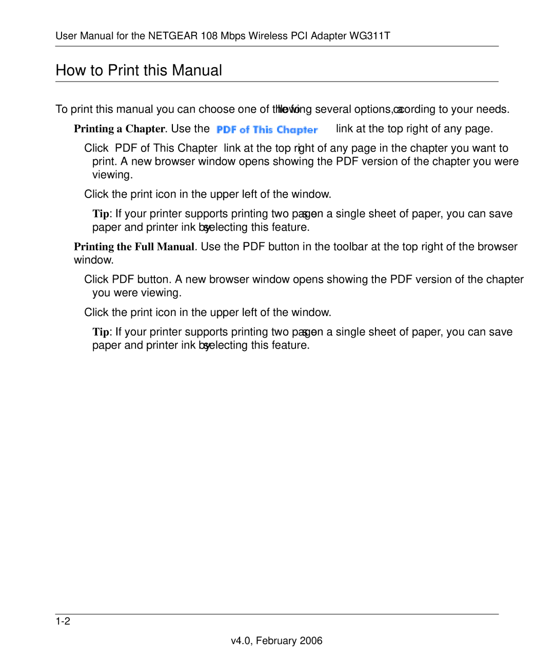 NETGEAR WG311T user manual How to Print this Manual 