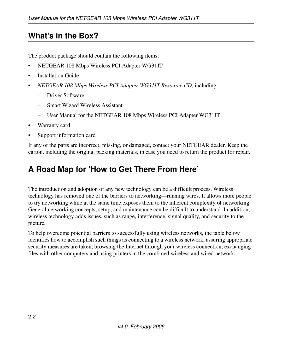 NETGEAR WG311T user manual What’s in the Box?, Road Map for ‘How to Get There From Here’ 