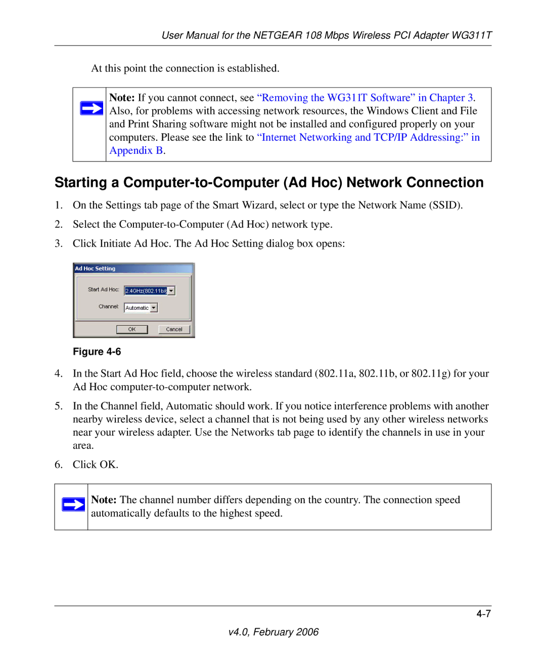 NETGEAR WG311T user manual Starting a Computer-to-Computer Ad Hoc Network Connection 