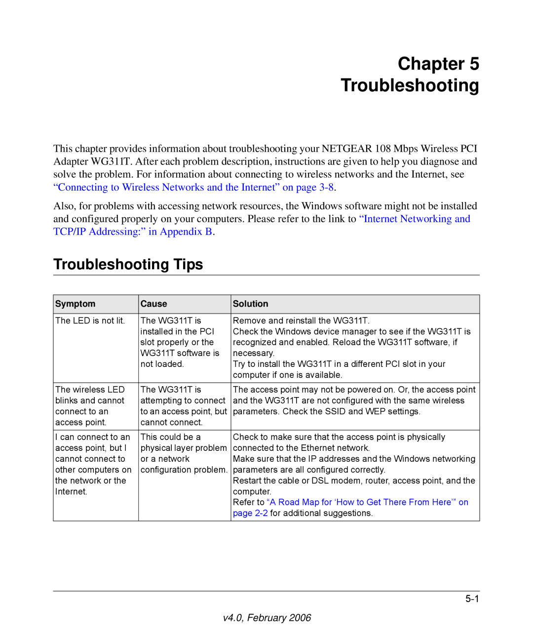 NETGEAR WG311T user manual Chapter Troubleshooting, Troubleshooting Tips 