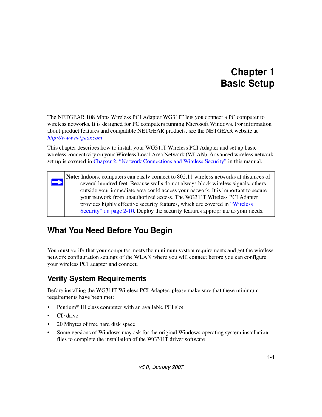 NETGEAR WG311T user manual Chapter Basic Setup, What You Need Before You Begin, Verify System Requirements 