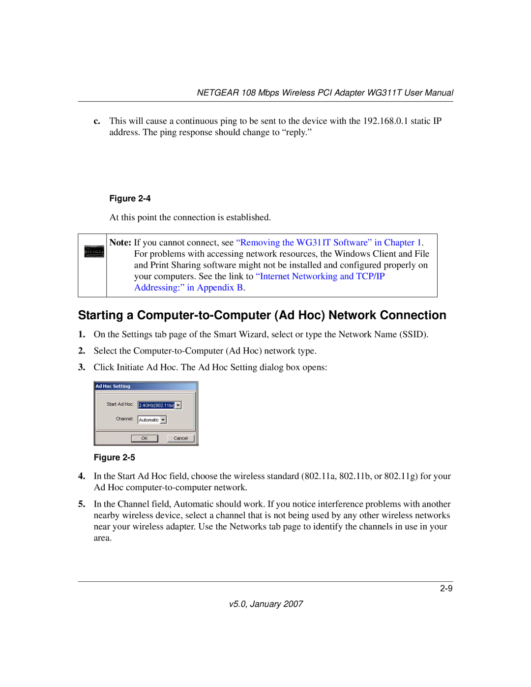 NETGEAR WG311T user manual Starting a Computer-to-Computer Ad Hoc Network Connection 