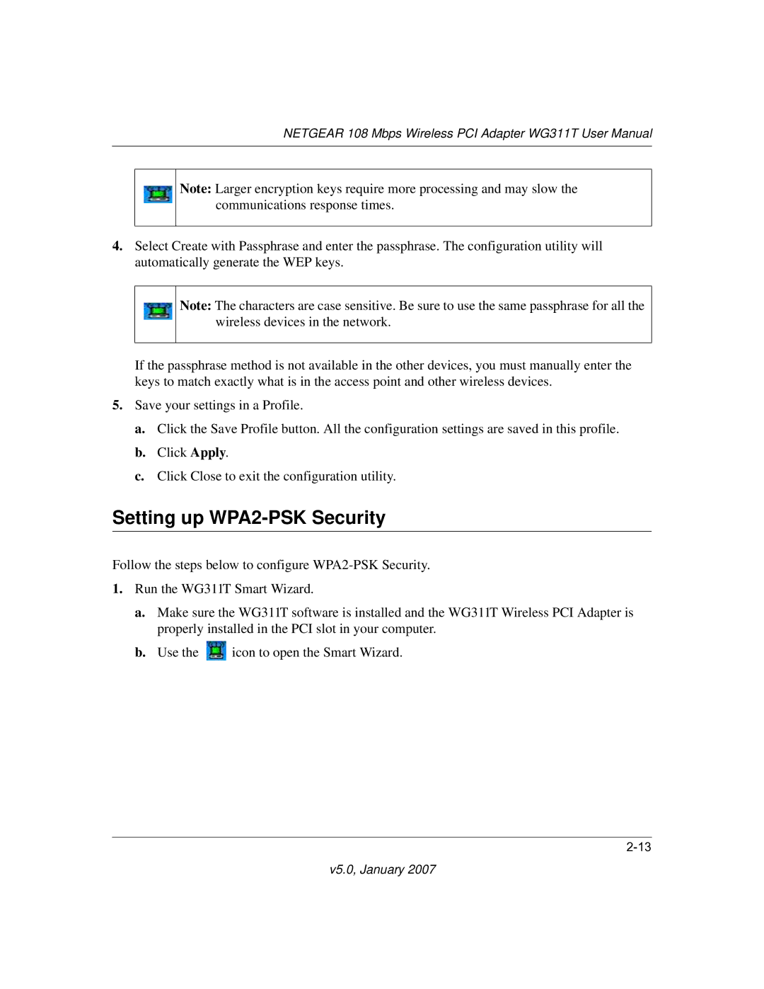 NETGEAR WG311T user manual Setting up WPA2-PSK Security 