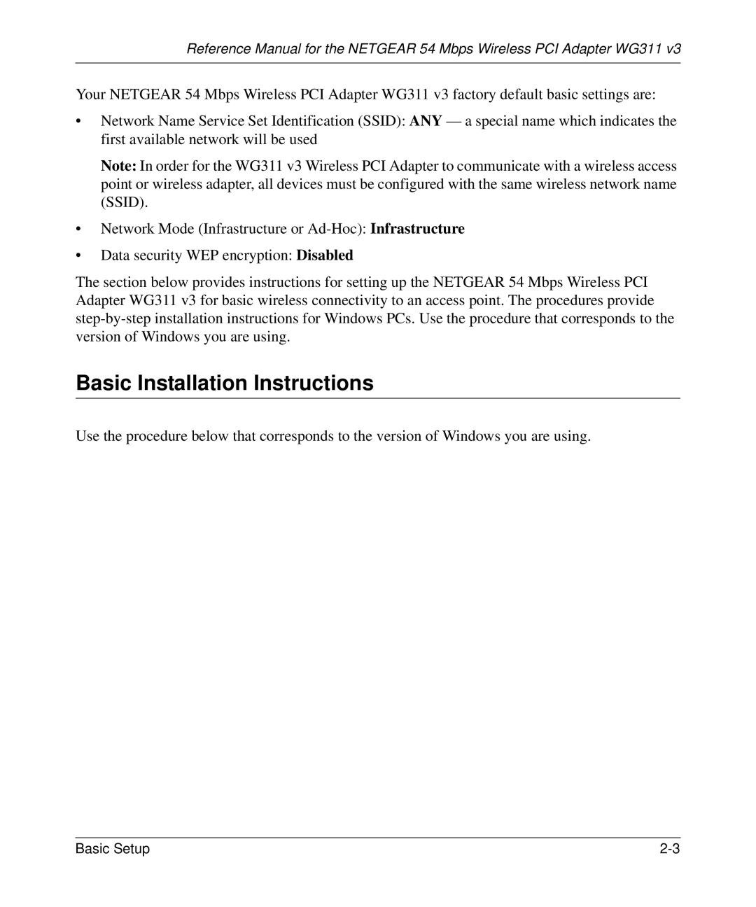 NETGEAR WG311v3 manual Basic Installation Instructions 