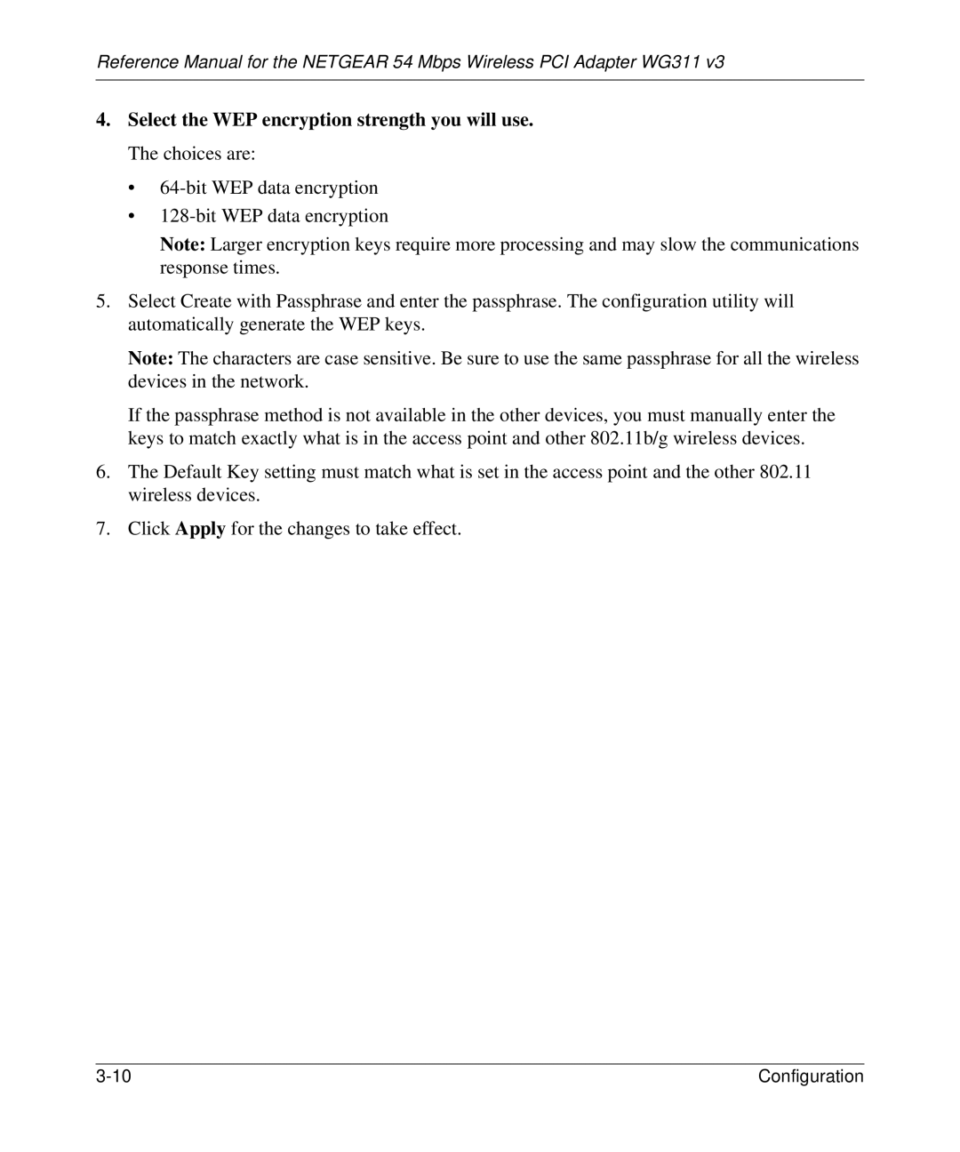 NETGEAR WG311v3 manual Configuration 