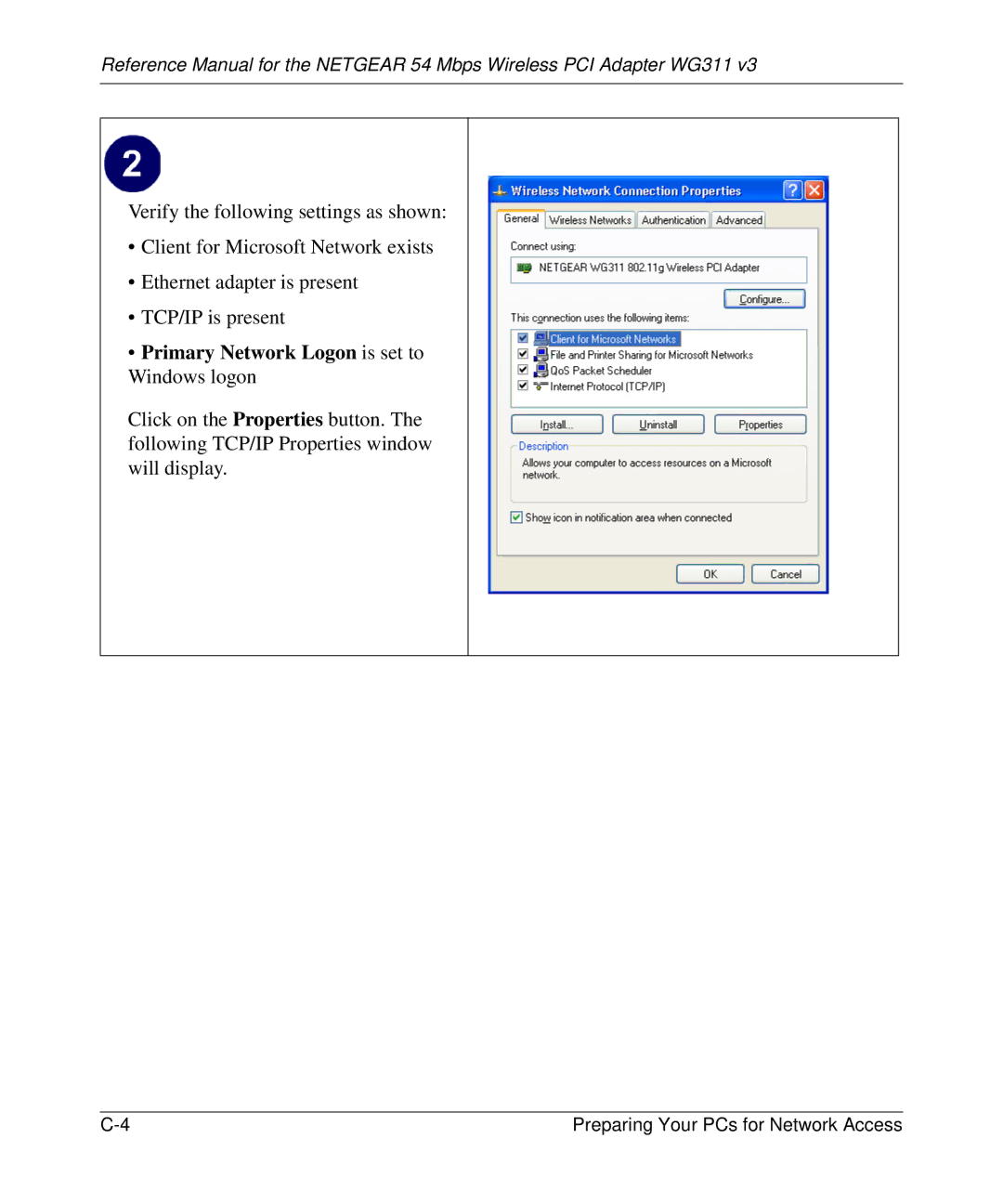 NETGEAR WG311v3 manual Primary Network Logon is set to Windows logon 