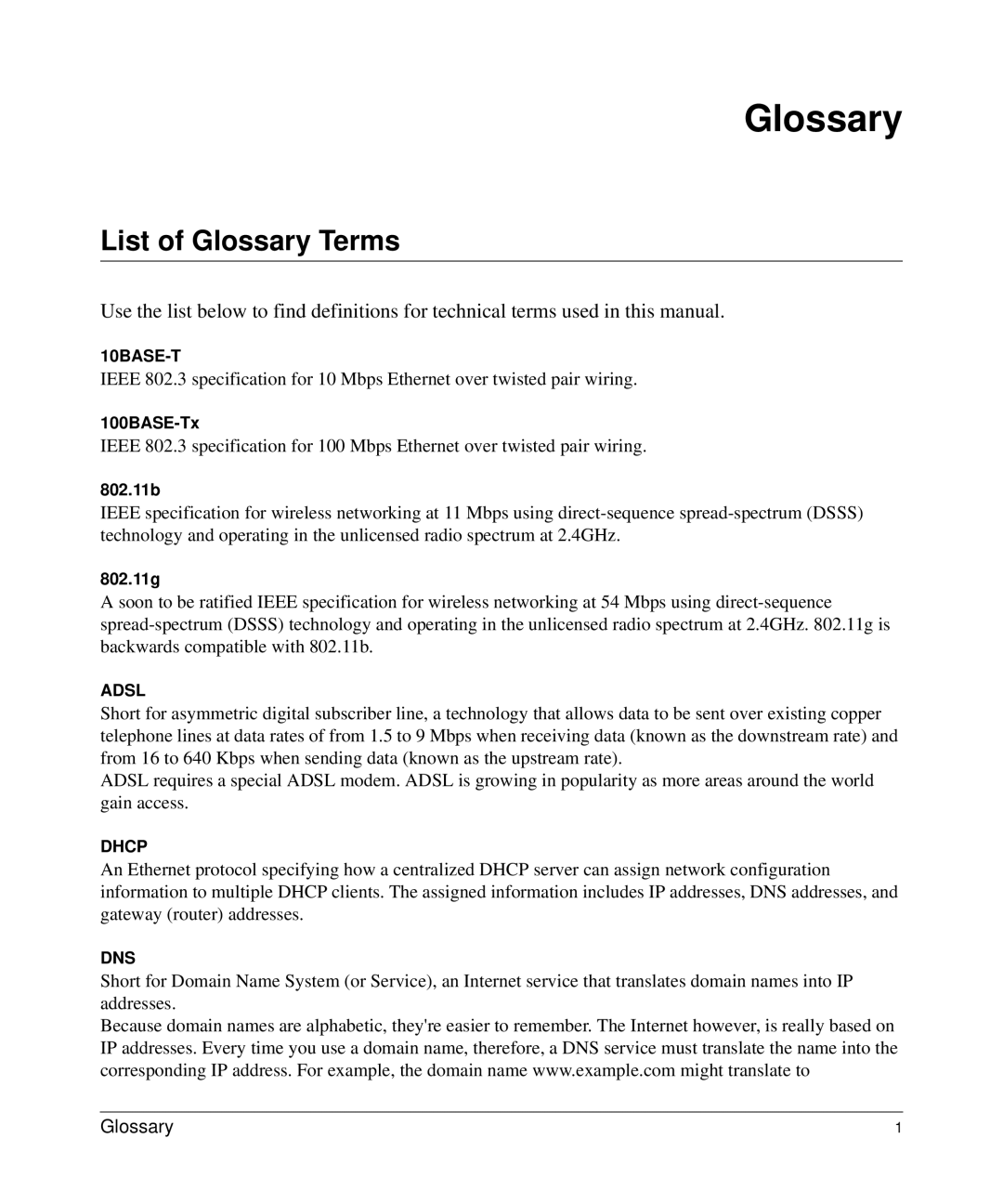 NETGEAR WG311v3 manual List of Glossary Terms 