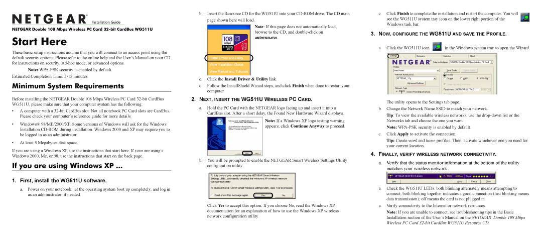 NETGEAR WG511U user manual Minimum System Requirements, If you are using Windows XP 