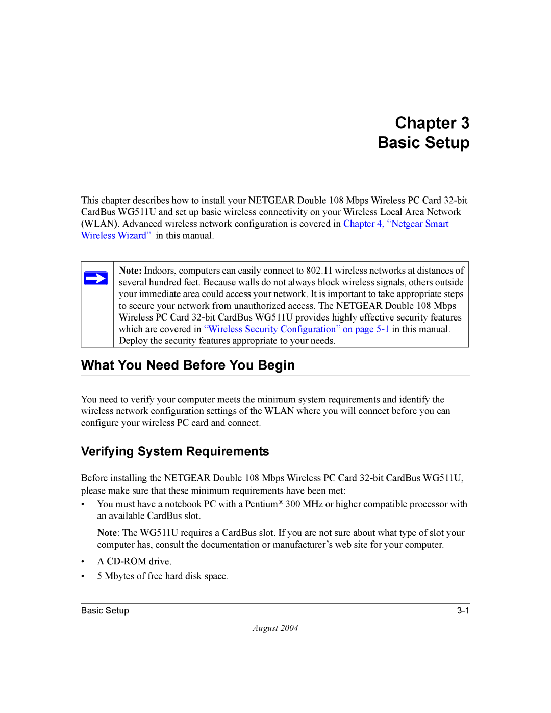 NETGEAR WG511U user manual Chapter Basic Setup, What You Need Before You Begin, Verifying System Requirements 