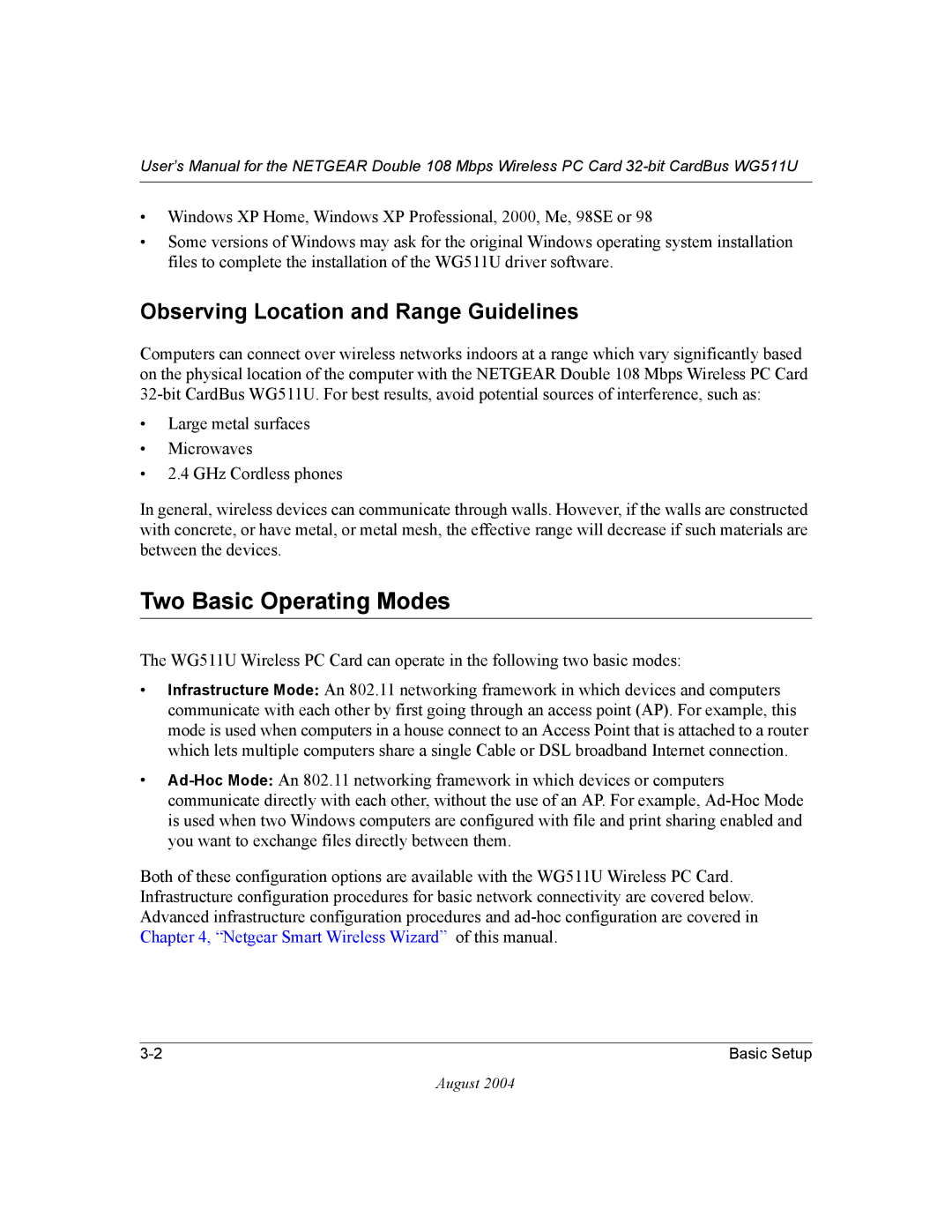 NETGEAR WG511U user manual Two Basic Operating Modes, Observing Location and Range Guidelines 