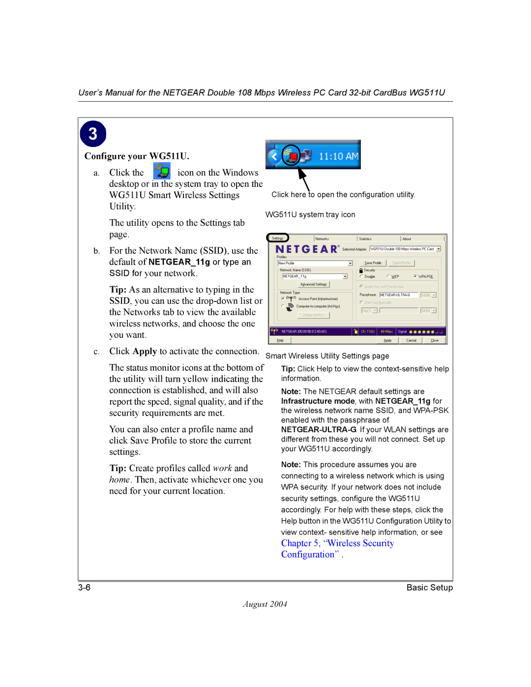 NETGEAR user manual Configure your WG511U, Wireless Security Configuration 