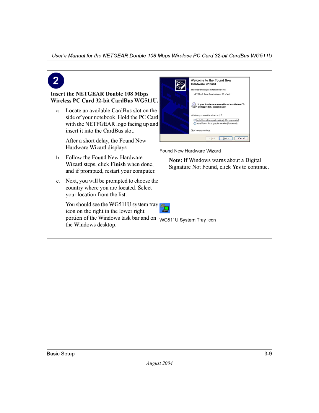 NETGEAR WG511U user manual Found New Hardware Wizard 