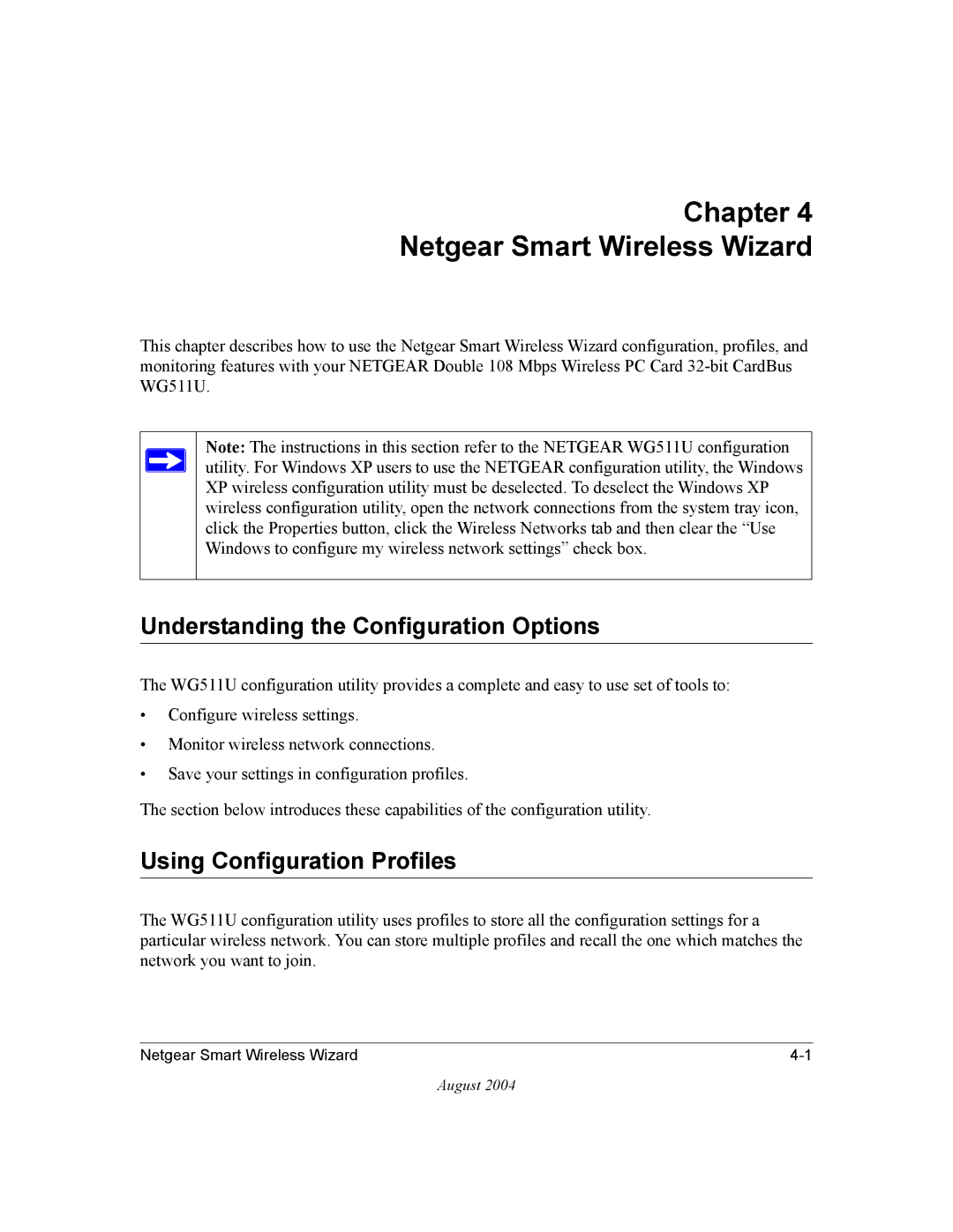 NETGEAR WG511U user manual Chapter Netgear Smart Wireless Wizard, Understanding the Configuration Options 