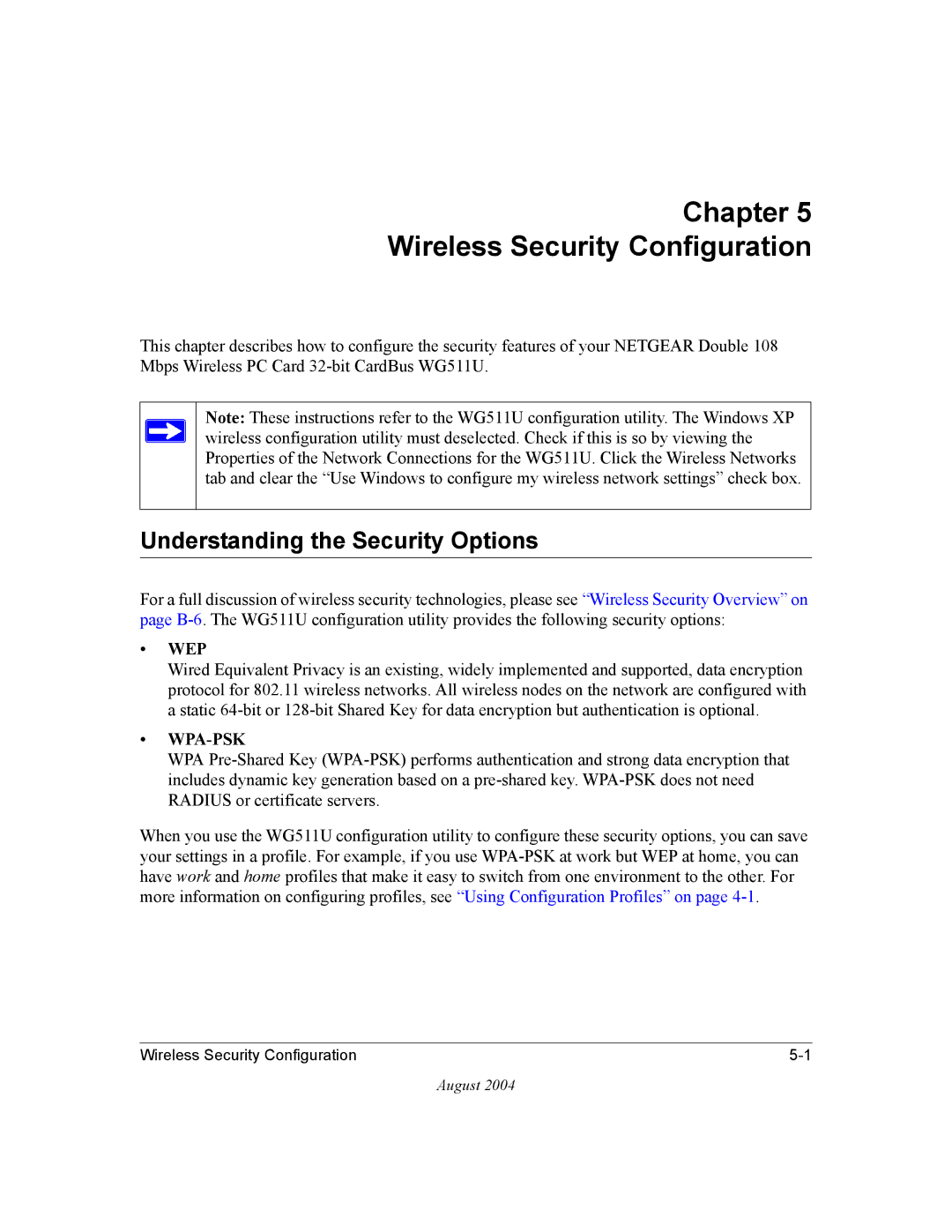 NETGEAR WG511U user manual Chapter Wireless Security Configuration, Understanding the Security Options 