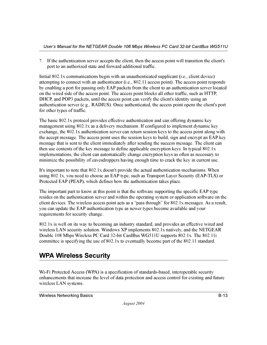 NETGEAR WG511U user manual WPA Wireless Security 