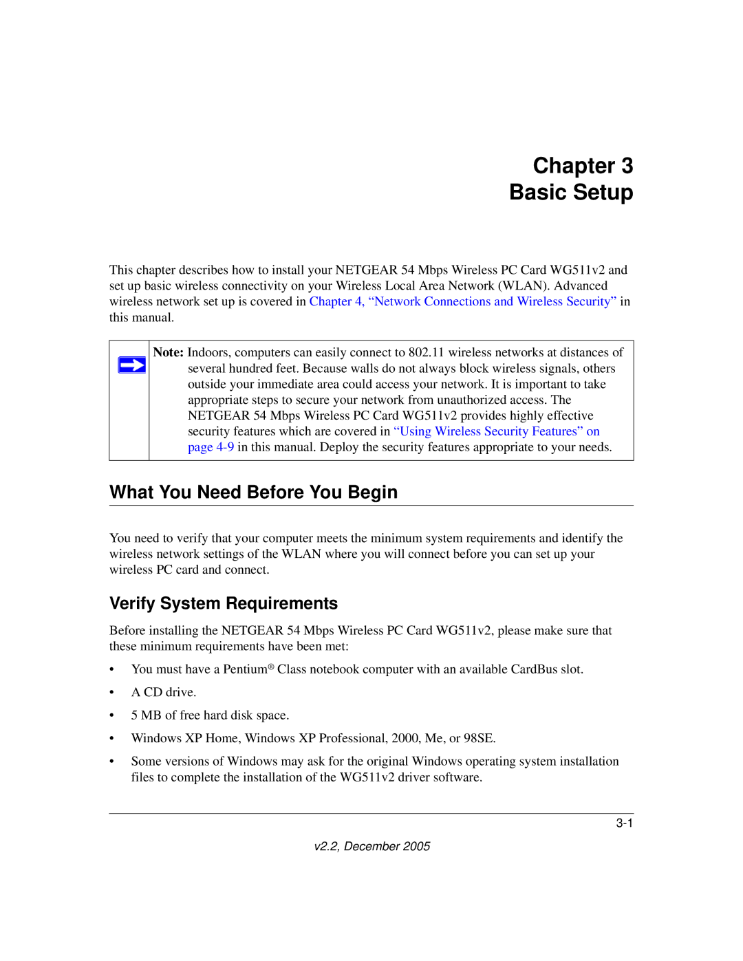 NETGEAR WG511v2 user manual Chapter Basic Setup, What You Need Before You Begin, Verify System Requirements 