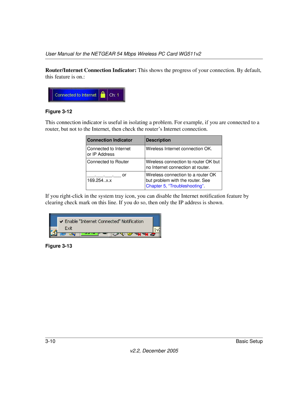 NETGEAR WG511v2 user manual Connection Indicator Description 