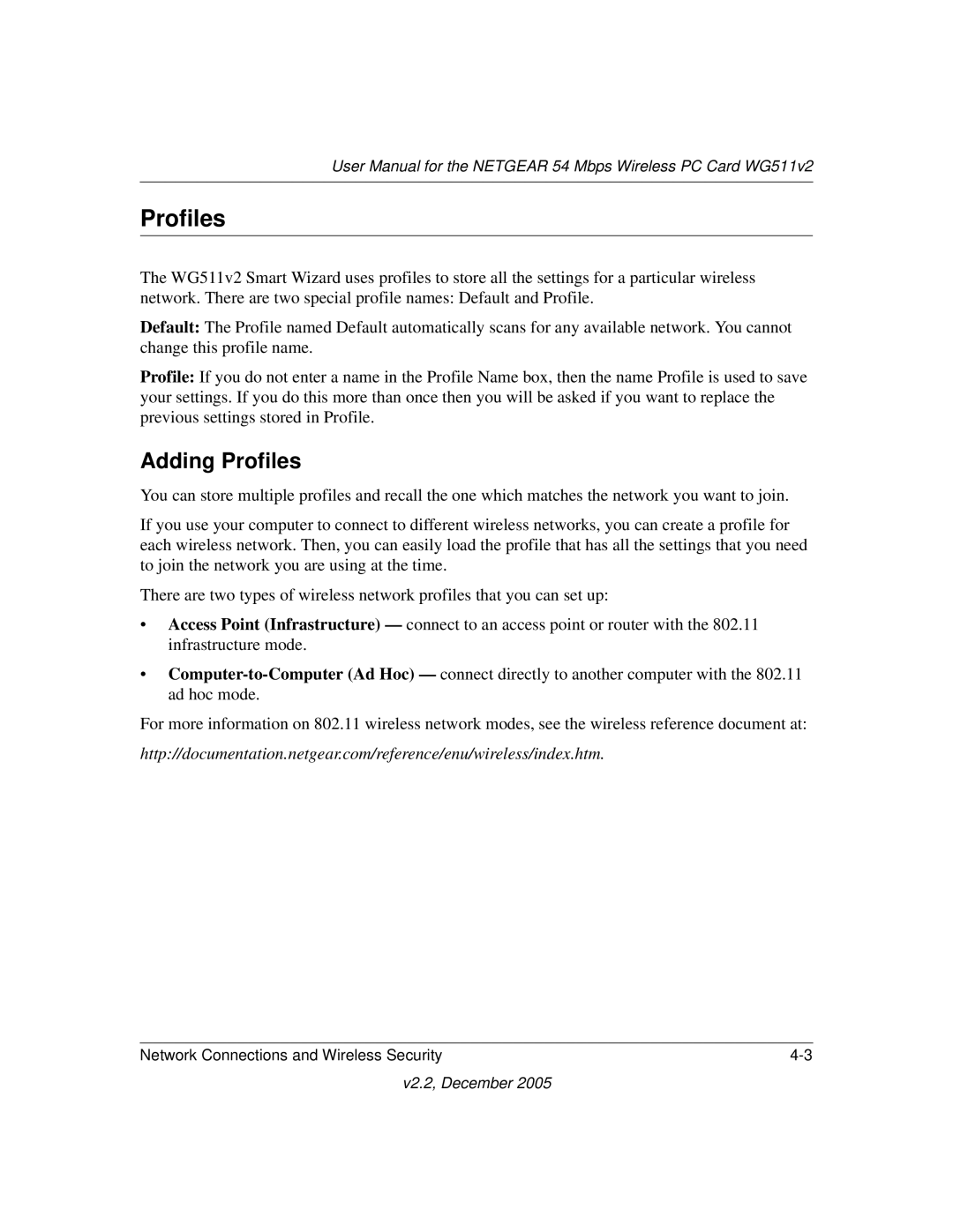 NETGEAR WG511v2 user manual Adding Profiles 