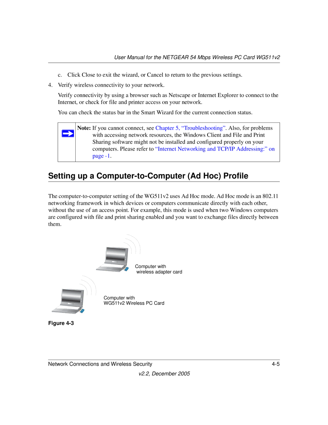 NETGEAR WG511v2 user manual Setting up a Computer-to-Computer Ad Hoc Profile 