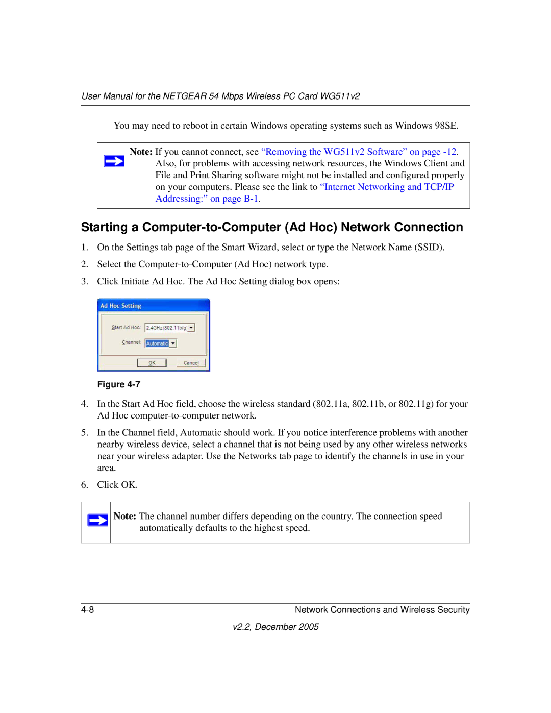 NETGEAR WG511v2 user manual Starting a Computer-to-Computer Ad Hoc Network Connection 