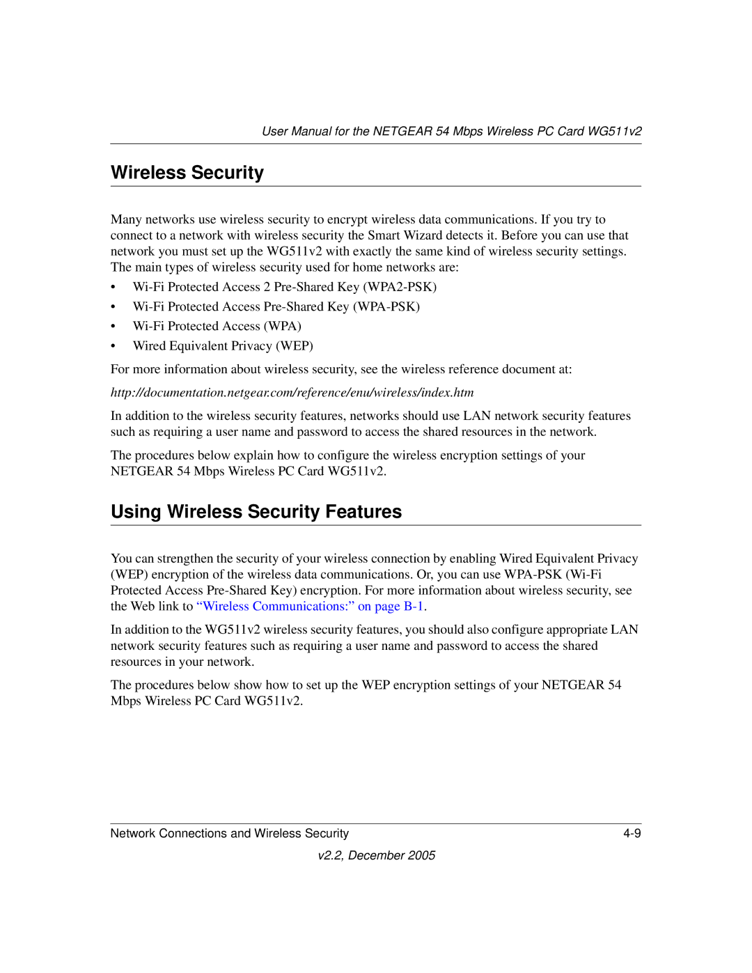 NETGEAR WG511v2 user manual Using Wireless Security Features 