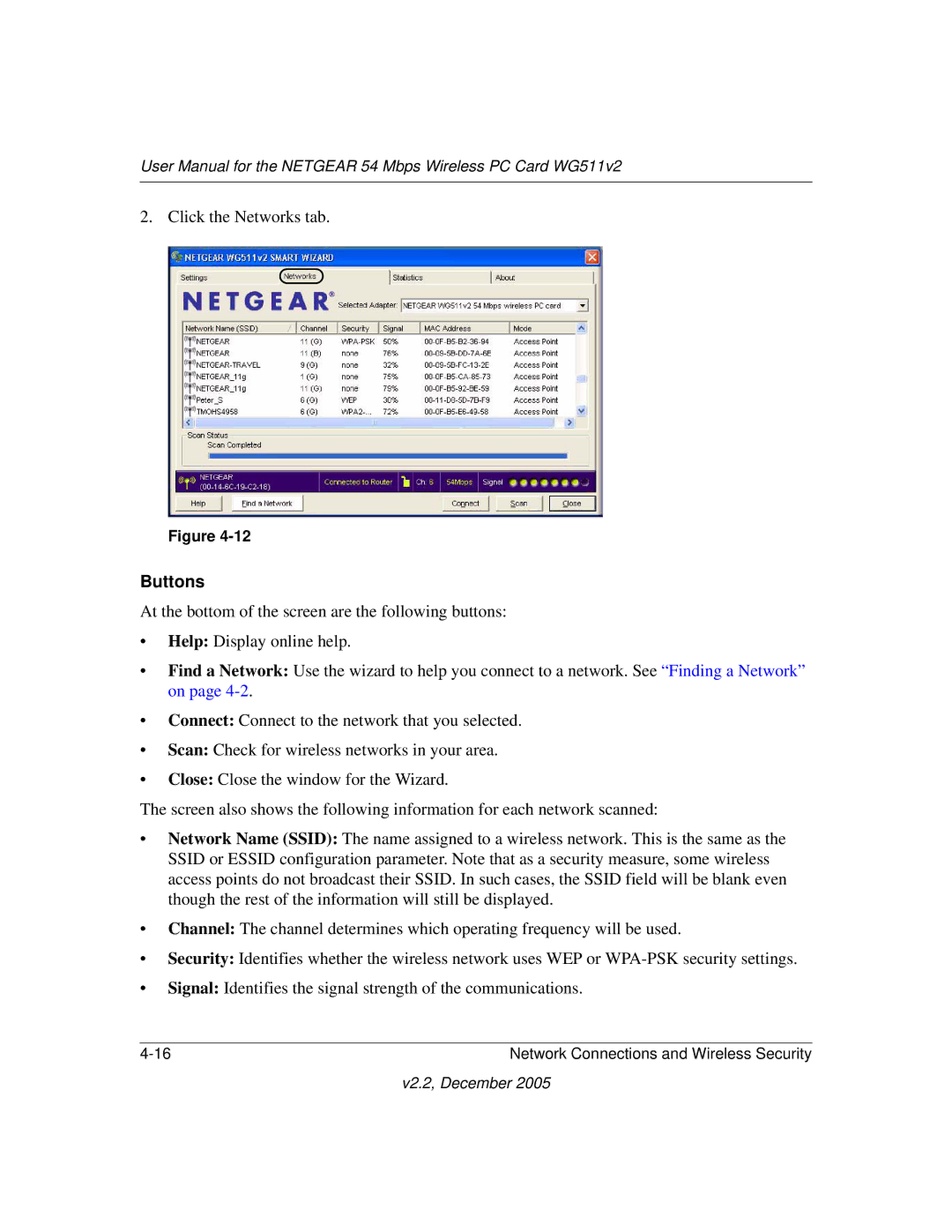 NETGEAR WG511v2 user manual Buttons 