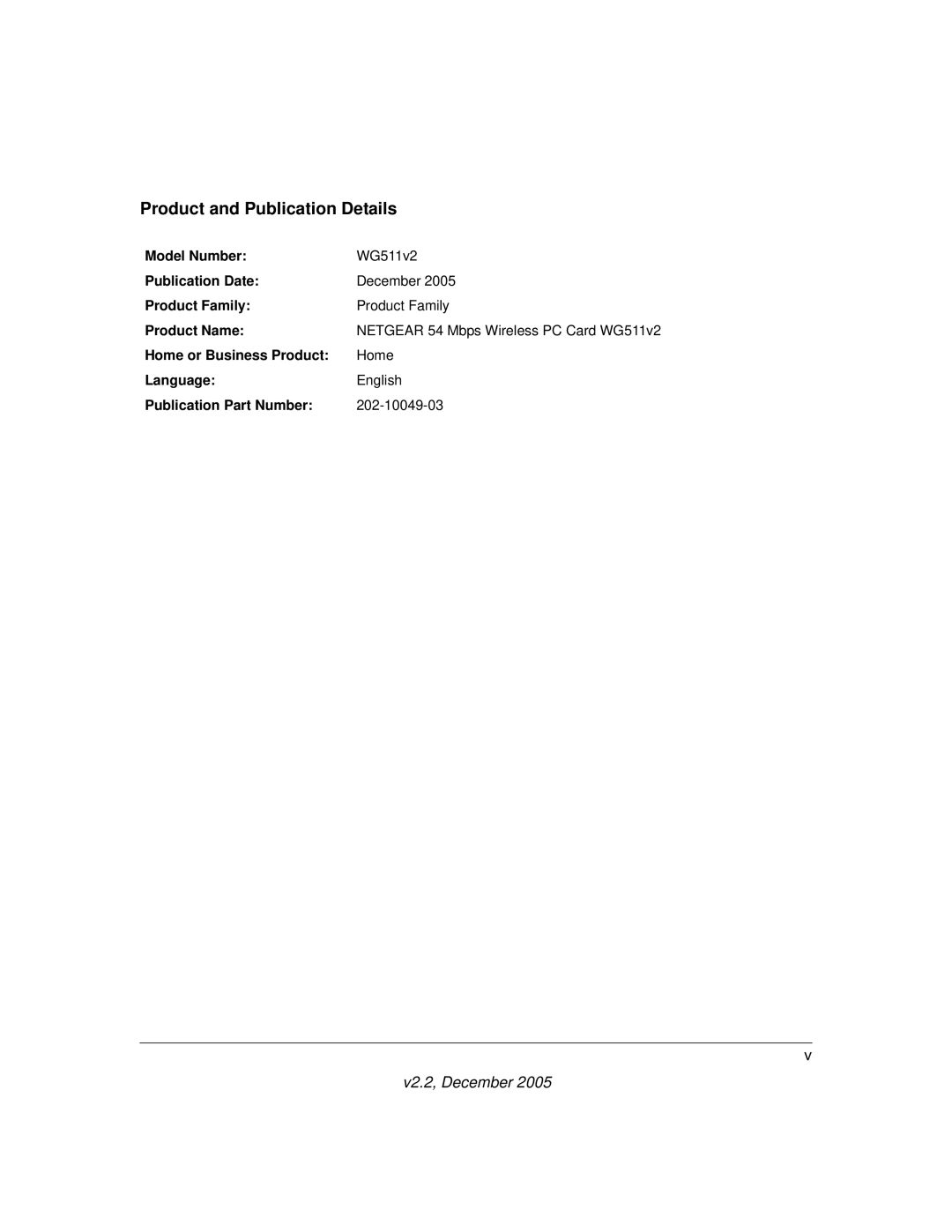 NETGEAR WG511v2 user manual Product and Publication Details 