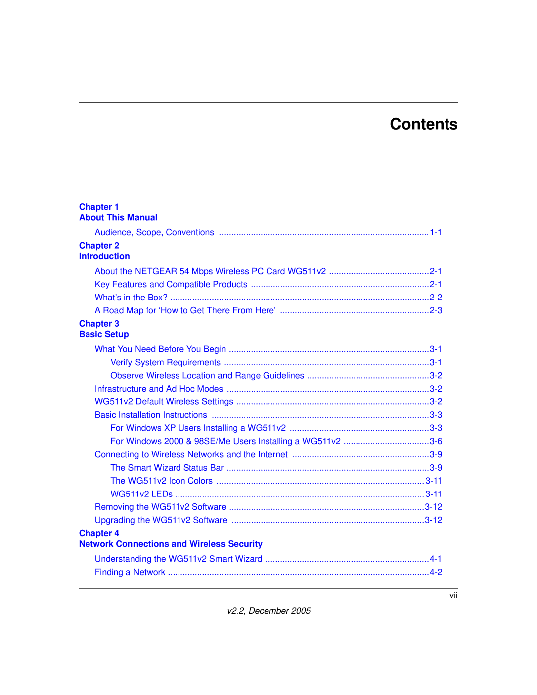 NETGEAR WG511v2 user manual Contents 