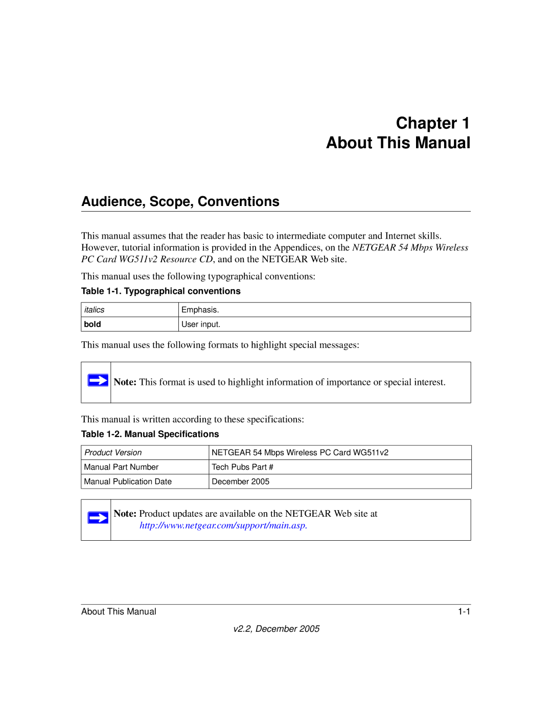 NETGEAR WG511v2 user manual Chapter About This Manual, Audience, Scope, Conventions 