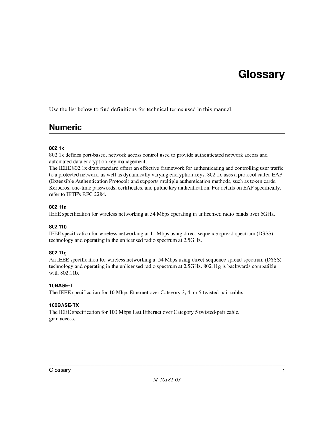 NETGEAR WG602 V2 manual Glossary, Numeric 