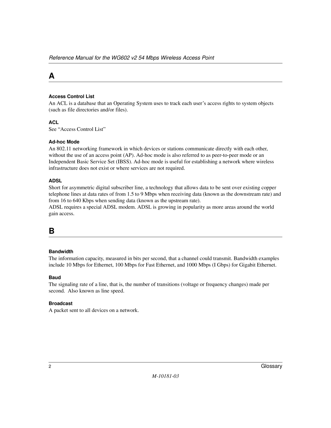 NETGEAR WG602 V2 manual See Access Control List 